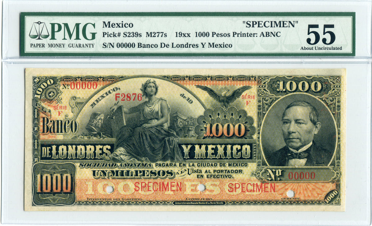 Mexico Pick S239 Specimen 1,000 Pesos 1889-1913, PMG About