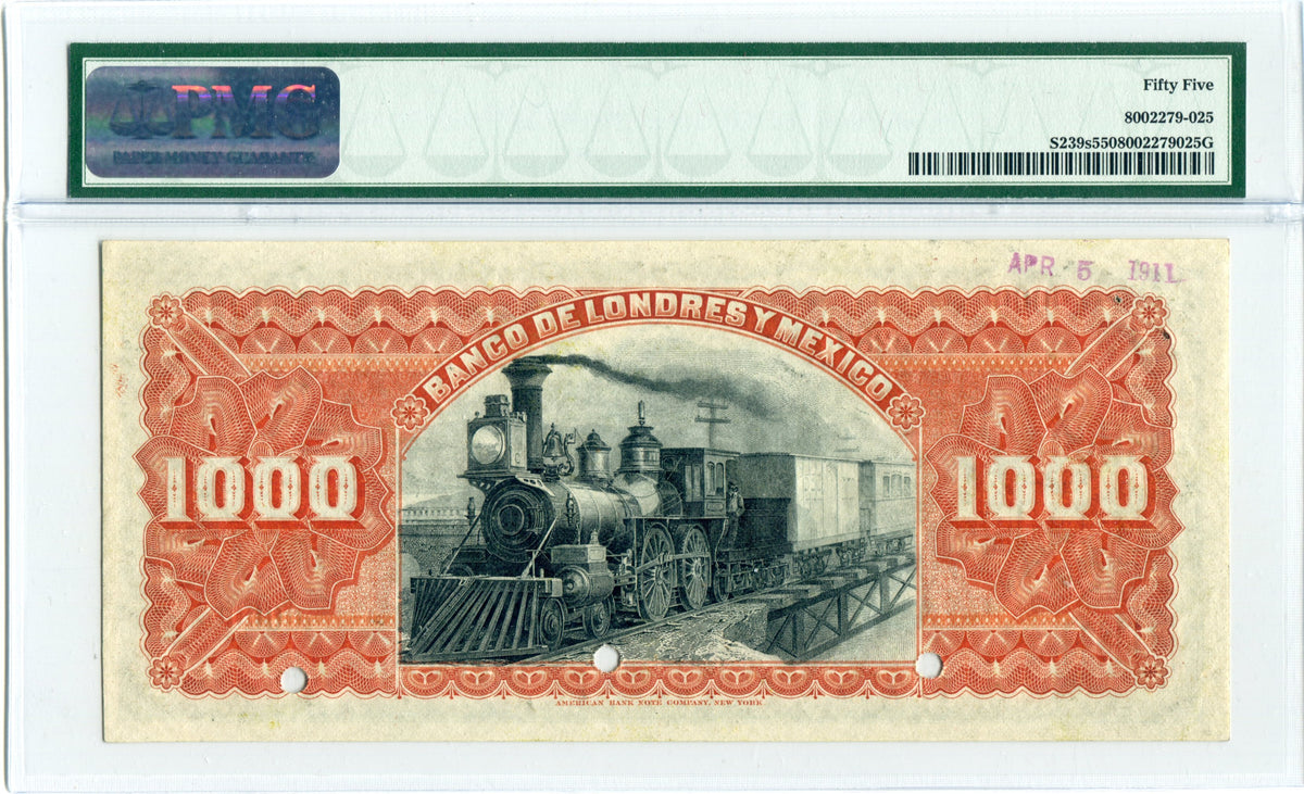 Mexico Pick S239 Specimen 1,000 Pesos 1889-1913, PMG About