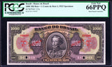 Brazil Pick 123 Specimen 1,000 Mil Reis 1923, PCGS Gem New Uncirculated 66 PPQ