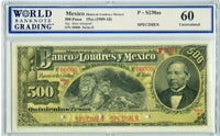 Mexico Pick 238s, MPM 276s Specimen 500 Pesos 19xx (1909-10), WBG 60 Uncirculated