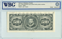 Nicaragua Pick 113 Specimen 500 Cordobas 1962, WBG Uncirculated Gem 66 TOP