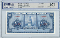 South Viet Nam Pick 10s2 Specimen 500 Dong No Date (1955), WBG 67 TOP Uncirculated Superb Gem