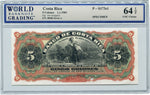 Costa Rica Pick S173s1 Specimen 5 Colones 1901, WBG 64 TOP Uncirculated Choice