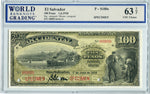 El Salvador Pick S180bs2 Specimen VARIETY 100 Pesos 1918, WBG 63 TOP Uncirculated Choice