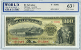 El Salvador Pick S180bs2 Specimen VARIETY 100 Pesos 1918, WBG 63 TOP Uncirculated Choice