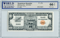 Dominican Republic Pick 67s Specimen 1,000 Pesos No Date (1955), WBG 66 TOP Uncirculated Gem