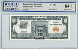 Dominican Republic Pick78s Specimen 1,000 Pesos No Date (1956-58), WBG 64 TOP Uncirculated Choice