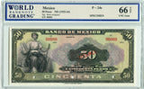 Mexico Pick 24s, MPM 4618 Specimen 50 Pesos No Date (1925-34), WBG 66 TOP Uncirculated Gem