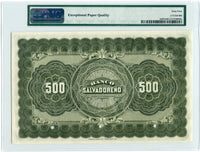 El Salvador Pick S207 Specimen 500 Pesos 1899-1913 Issue, PMG Choice Uncirculated 64 EPQ
