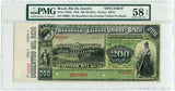 Brazil Pick S644 Specimen 200 Mil Reis 1890, PMG Choice About Uncirculated  58 EPQ