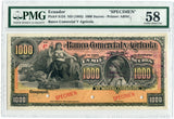 Ecuador Pick S124 Specimen 1,000 Sucres Circa 1895, PMG Choice About Uncirculated 58