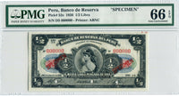 Peru Specimen (Half) 1/2 Libra 1926, PMG 66 EPQ