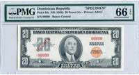 Dominican Republic Pick 83 Specimen 20 Pesos 1958, PMG Gem Uncirculated 66 EPQ