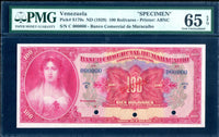 Venezuela Pick S179 Specimen 100 Bolivares 1929, PMG Gem Uncirculated 65 EPQ