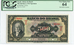 Brazil Pick 122A Specimen 500 Mil Reis 1923, PCGS Very Choice New 64