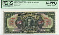 Brazil Pick 123 Specimen 1,000 Mil Reis, 1923, PCGS Very Choice New 64 PPQ