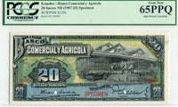 Ecuador Pick S129 Specimen 20 Sucres 1903, PCGS Gem New 65 PPQ