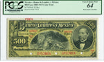 Mexico Pick S238 Specimen "Color Trial" 500 Pesos 1913, PCGS Very Choice New 64
