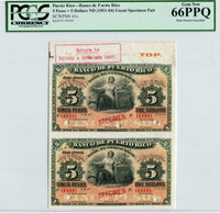 Puerto Rico Pick 41 Specimen PAIR $5 / 5 Pesos 1901-04,  PCGS Gem New 66 PPQ