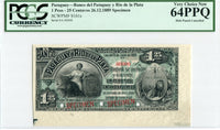 Paraguay Pick S161 Specimen 1.25 Peso 1889, PCGS Very Choice New 64 PPQ
