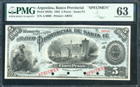 Argentina Pick S828 Specimen, 5 Pesos 1882, PMG Choice Uncirculated 63