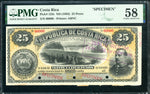 Costa Rica Pick 122 Specimen 25 Pesos 1885, PMG Choice About Uncirculated 58