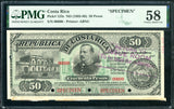 Costa Rica Pick 123 Specimen 50 Pesos 1885-88, PMG Choice About Uncirculated 58