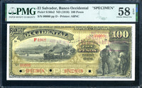 El Salvador Pick S180s2 Specimen 100 Pesos 1916, PMG Choice About Uncirculated 58 EPQ