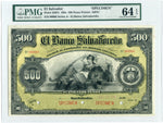 El Salvador Pick S207 Specimen 500 Pesos 1899-1913 Issue, PMG Choice Uncirculated 64 EPQ