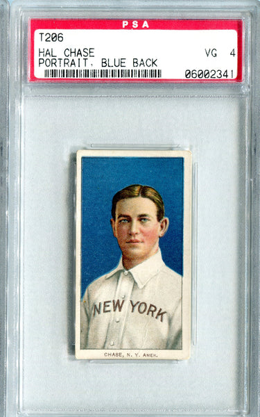T206 Hal Chase Portrait, Blue, Piedmont Back - Early PSA VG 4