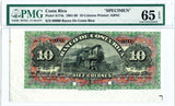 Costa Rica  Pick S174s3 Specimen 10 Colones 1908, PMG Gem Uncirculated 65 EPQ