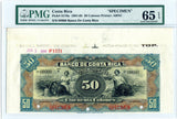Costa Rica Specimen 50 Colones 1905-08, Series B, Pick S176s3, PMG 65 EPQ