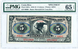 Costa Rica Specimen 5 Colones 1910-16, Pick S201, PMG 65 EPQ