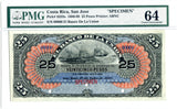 Costa Rica Pick S225 Specimen 25 Pesos 1887, PMG Choice Uncirculated 64