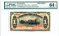 El Salvador Pick S141 Specimen 1 Peso 189x, PMG Choice Uncirculated 64 EPQ