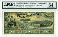 El Salvador Pick S181 Specimen 500 Pesos Ca 1890-99, PMG Choice Uncirculated 64