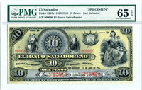 El Salvador Pick S204s2 Specimen 10 Pesos 1918, PMG Gem Uncirculated 65 EPQ