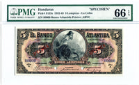 Honduras Specimen 5 Lempiras 1932, Pick S123a, PMG 66 EPQ