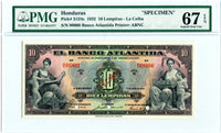 Honduras Pick S124b Specimen 10 Lempiras 1932, PMG Superb Gem Uncirculated 67 EPQ