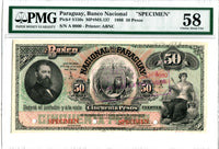 Paraguay Pick S150 (MP#MS.137) Specimen 50 Pesos 1886, PMG Choice About Uncirculated 58