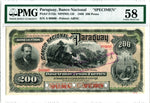 Paraguay Pick S152 (MP#MS.138) Specimen 200 Pesos 1886, PMG Choice About Uncirculated 58