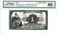 Peru Pick 53 Specimen 1 Libra 1926, PMG Gem Uncirculated 66 EPQ