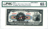 Peru Specimen 5 Libras 1926, Pick 54, PMG 65 EPQ