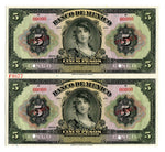 Mexico Pick 21 Specimen 5 Pesos 1925-34 Vertical PAIR, Choice Uncirculated