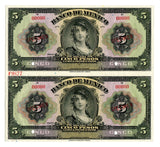 Mexico Pick 21 Specimen 5 Pesos 1925-34 Vertical PAIR, Choice Uncirculated