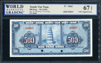 South Viet Nam Specimen P10s2, 500 Dong 1955, WBG 67 TOP, UNC Superb Gem